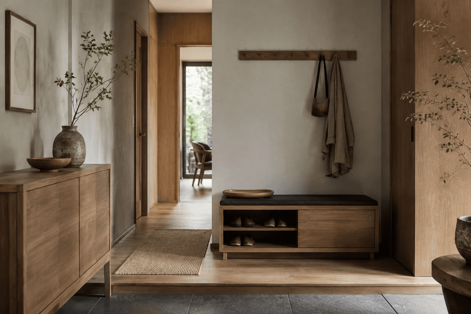 A series of matching styled entryways in a property